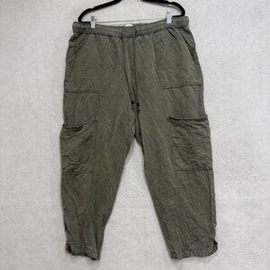 C&C California Cargo Pants Womens XL Green Linen Lyocell Jogger Elastic Waist